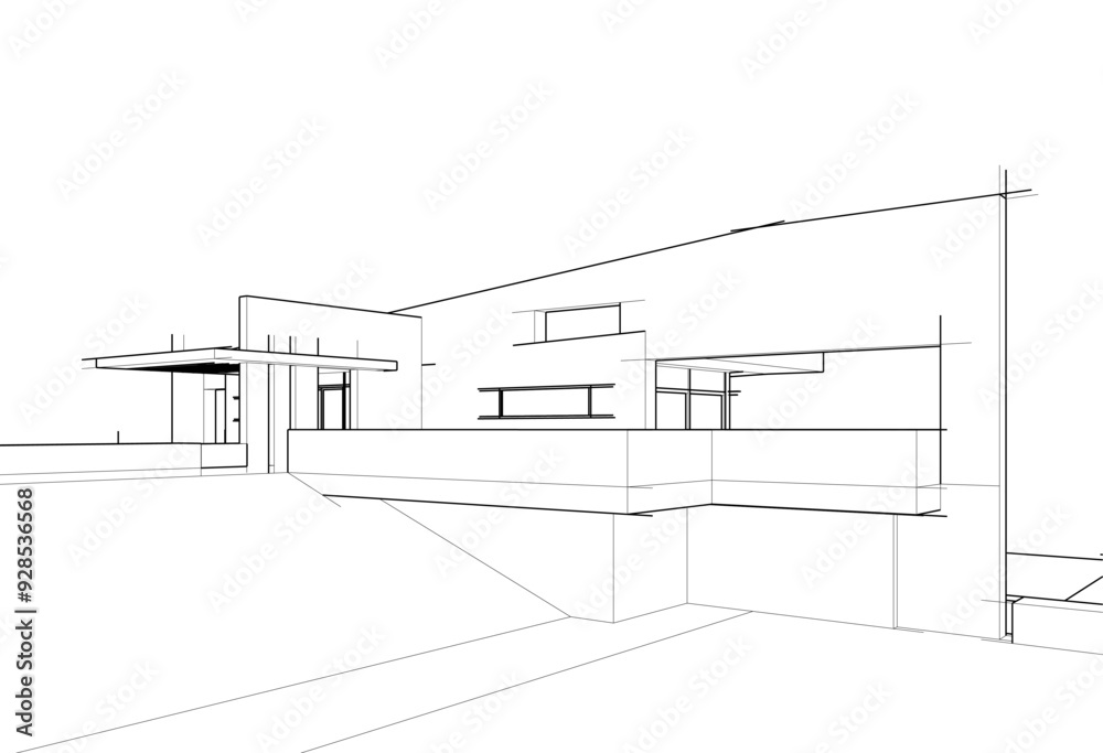 House concept sketch architectural drawing 3d illustration House concept sketch architectural drawing 3d illustration