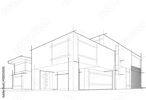 House concept sketch architectural drawing 3d illustration