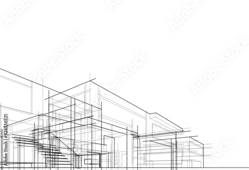 House concept sketch architectural drawing 3d illustration