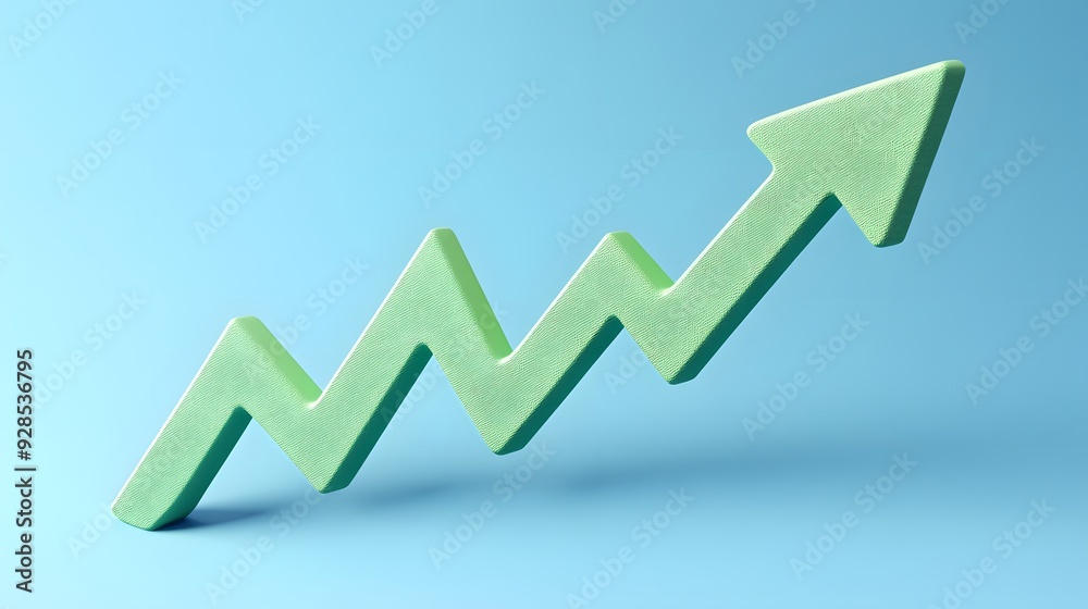 Green upward arrow signifying growth on a light blue background, symbolizing business success, progress, and positive trends. Green upward arrow signifying growth on a light blue background, symbolizing business success, progress, and positive trends.