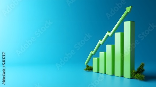 Green upward growth graph on blue background representing business success, financial growth, and positive progress.