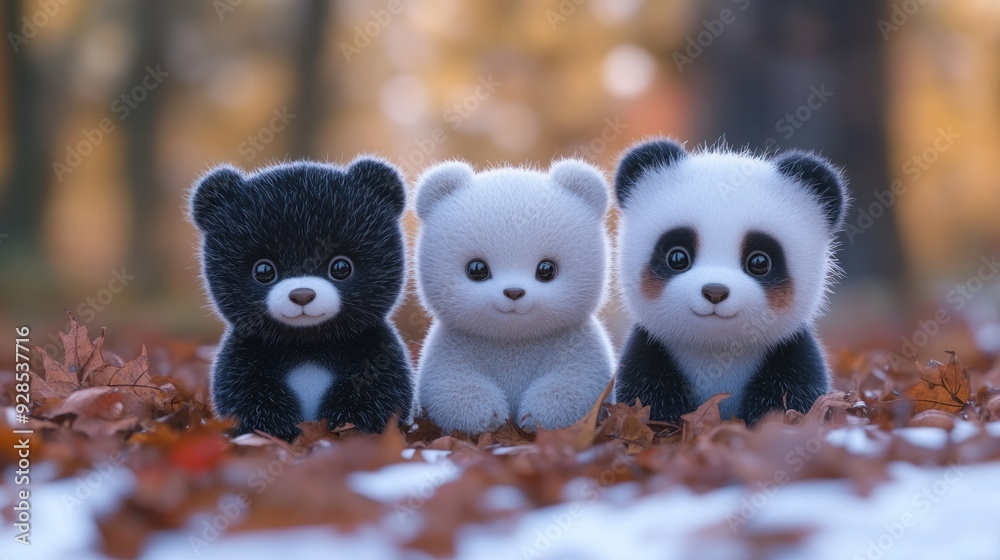Three Adorable Baby Pandas in a Forest Three Adorable Baby Pandas in a Forest