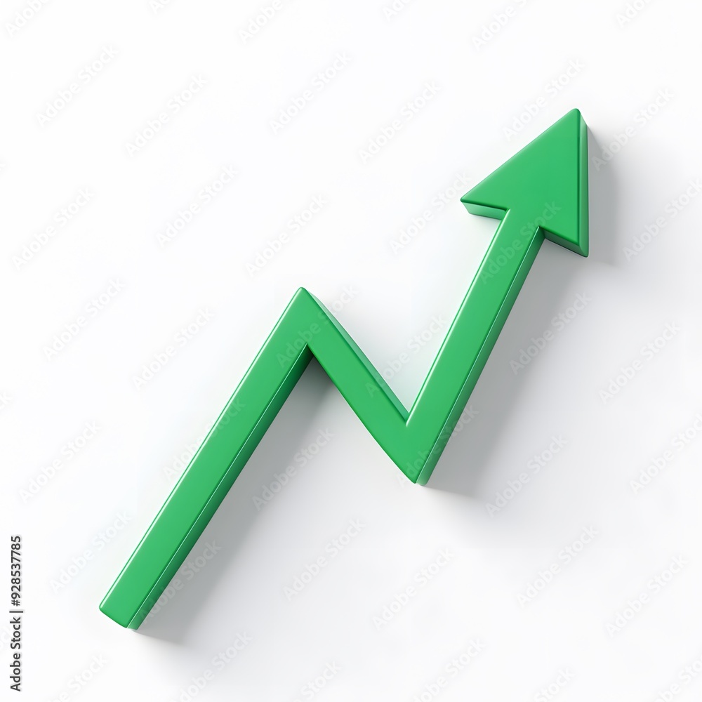 Green upward zigzag arrow indicating growth, improvement, or positive trend on a white background. Suitable for business and financial themes. Green upward zigzag arrow indicating growth, improvement, or positive trend on a white background. Suitable for business and financial themes.