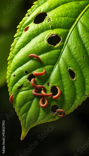 leaf with holes isolated on transparent background. Green leaves are eaten by worms or pests isolated with white highlights, png photo