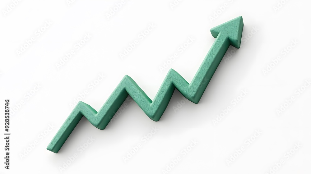 Green zigzag arrow pointing upwards, symbolizing growth, progress, and financial increase on a white background. Green zigzag arrow pointing upwards, symbolizing growth, progress, and financial increase on a white background.