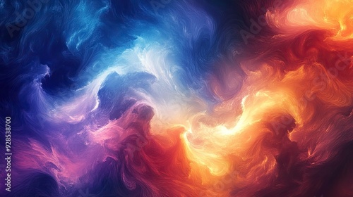 A vibrant and ethereal abstract background with swirling clouds of color in shades of blue, purple, red, orange, yellow, and white.