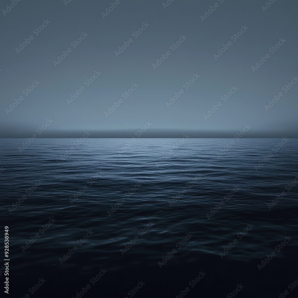 Serene view of calm water under a dusky, twilight sky, evoking peace and tranquility at dusk by the shore. Serene view of calm water under a dusky, twilight sky, evoking peace and tranquility at dusk by the shore.