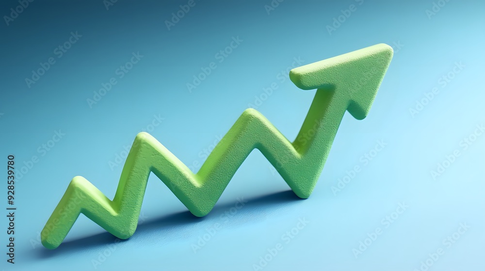 Green zigzag upward arrow on a blue background symbolizing growth, progress, and positive increase in business or data trends. Green zigzag upward arrow on a blue background symbolizing growth, progress, and positive increase in business or data trends.