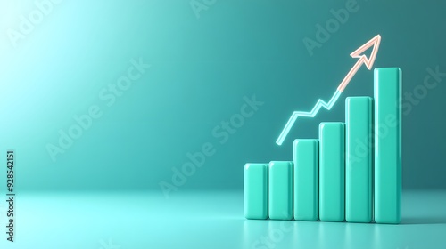 Rising bar graph on turquoise background, symbolizing business growth and success with an upward-pointing arrow. Free Download Rising bar graph on turquoise background, symbolizing business growth and success with an upward-pointing arrow. - GFXLoad