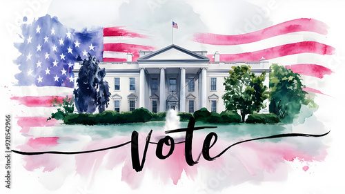 Presidential election in United States of America 2024,  background American Flag and white house.