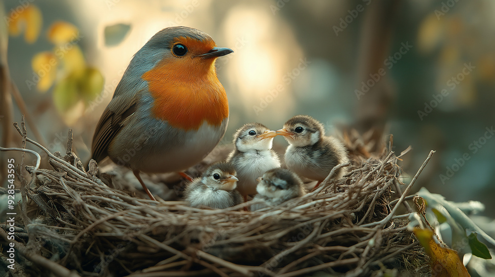 a bird feeding its chicks in a nest, highlighting the nurturing behavior and family dynamics a bird feeding its chicks in a nest, highlighting the nurturing behavior and family dynamics