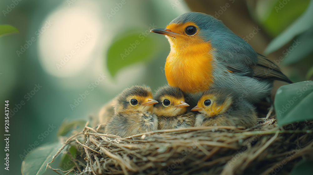 a bird feeding its chicks in a nest, highlighting the nurturing behavior and family dynamics a bird feeding its chicks in a nest, highlighting the nurturing behavior and family dynamics