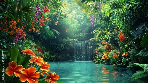 tropical paradise with exotc flowers photo