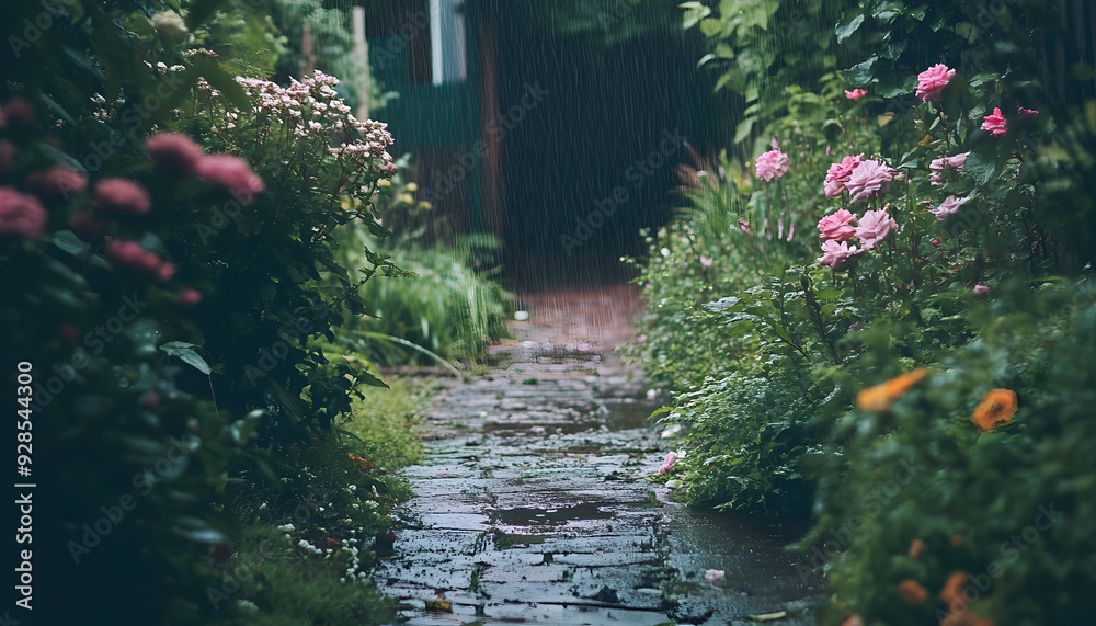 Naklejka premium rainy day scene wallpaper