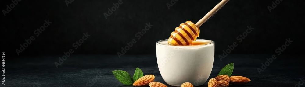Creamy Greek Yogurt with Honey and Almonds - Delicious and Nutritious Snack 3D Illustration Creamy Greek Yogurt with Honey and Almonds - Delicious and Nutritious Snack 3D Illustration