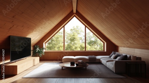 Cozy Loft Living Room With Large Window. photo