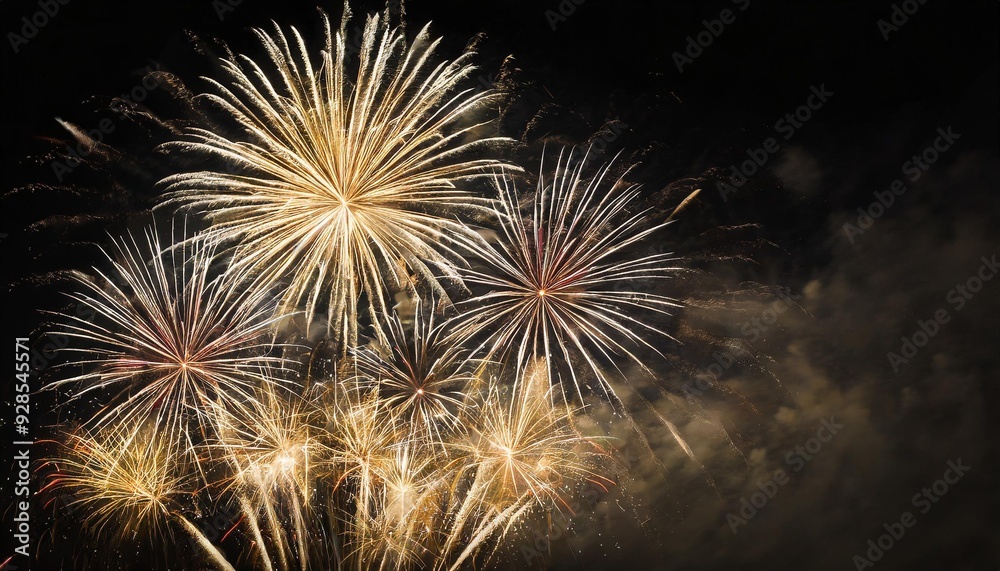 Fireworks exploding in a night sky for wallpaper, design, graphic, print or banner with copy space Fireworks exploding in a night sky for wallpaper, design, graphic, print or banner with copy space