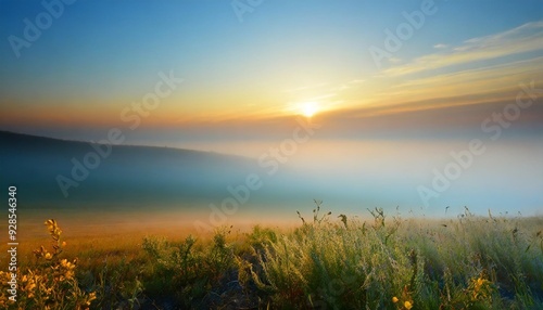 Softly blurred natural landscape at sunrise