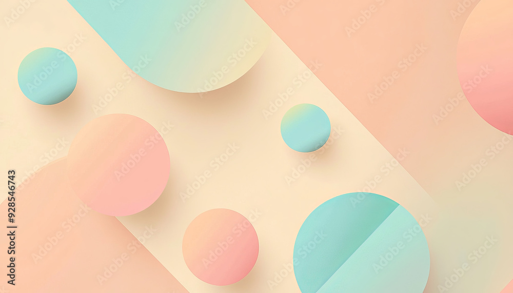 Design a modern and clean desktop background using abstract geometric shapes in pastel tones. Use triangles, circles, and squares with smooth gradients and sharp lines. The overall design is minimalis