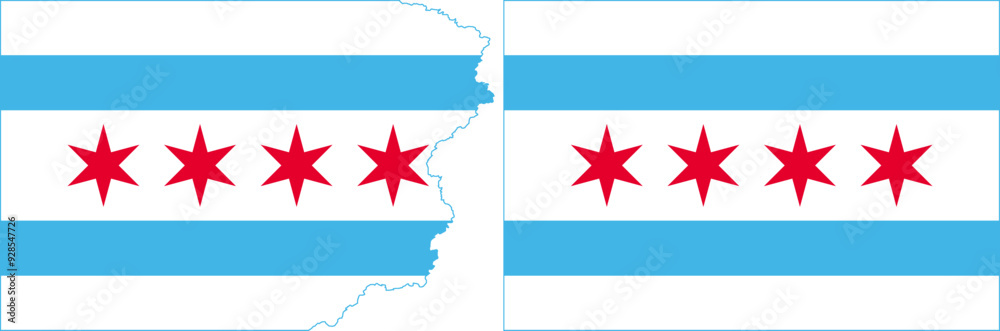 Fototapeta premium Chicago flags vector. Standard flag and with torn edges
