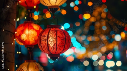 Asian lamps latern blurred backgrrond illstrration generated by ai