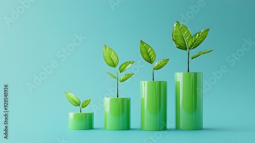 Wallpaper Mural Various stages of plant growth in green tubes, symbolizing progress and development, on a blue background. Torontodigital.ca