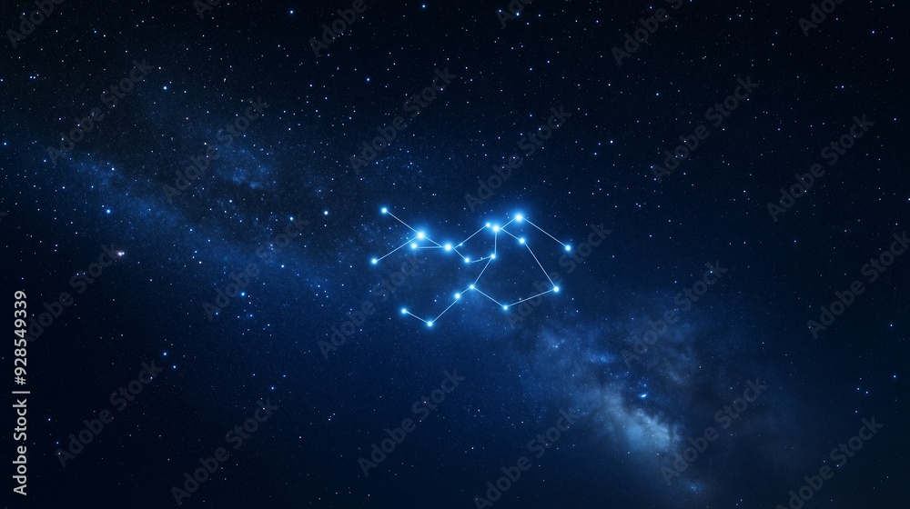 Starry night sky showcasing the constellation of Orion over a tranquil landscape Starry night sky showcasing the constellation of Orion over a tranquil landscape