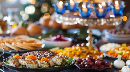 Hanukkah dinner background illustration generated by ai
