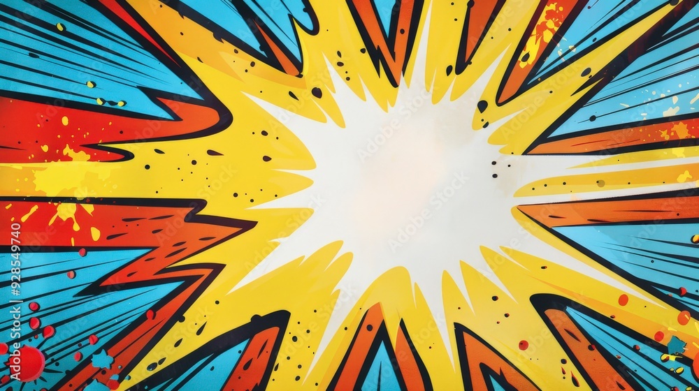 Abstract comic book style background with bright colors and a white center for text. Abstract comic book style background with bright colors and a white center for text.