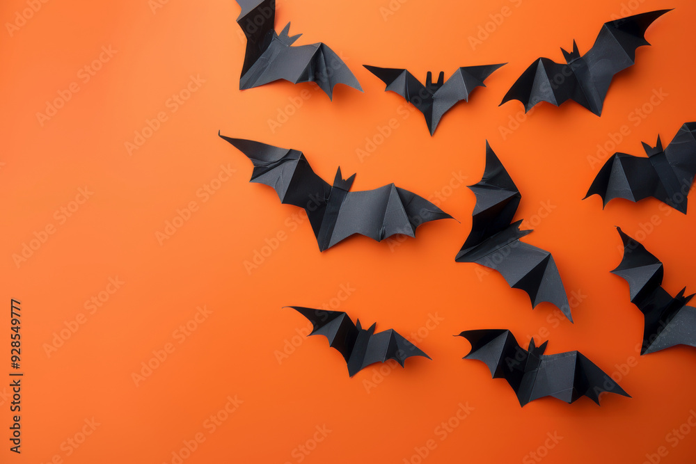 Origami bats on an orange background, perfect for Halloween decorations and spooky themes. Origami bats on an orange background, perfect for Halloween decorations and spooky themes.