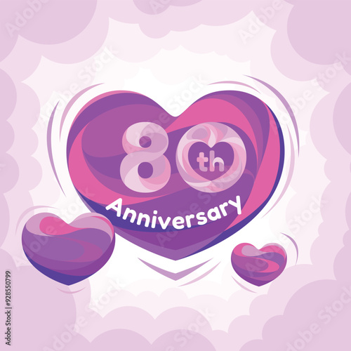 80 years anniversary vector icon logo greeting card design element with love for 80th anniversary