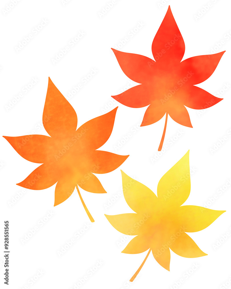 赤と橙と黄色の三枚の紅葉のイラスト
赤と橙と黄色の三枚の紅葉のイラスト
