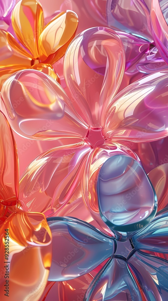 Digital pink balloon glass flower poster background Digital pink balloon glass flower poster background