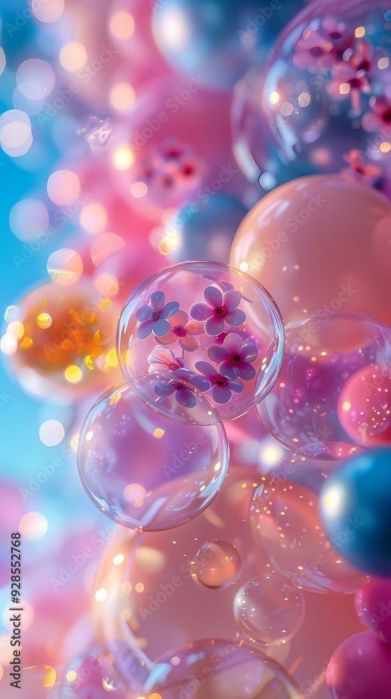 Digital pink balloon glass flower poster background Digital pink balloon glass flower poster background