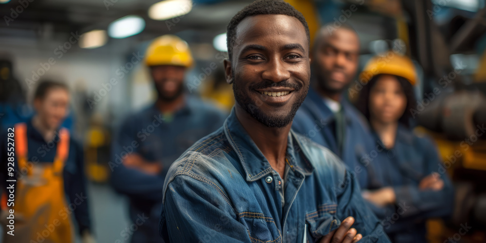 Group of diverse mechanics, celebrating the completion of a challenging project, diversity in the auto shop. Group of diverse mechanics, celebrating the completion of a challenging project, diversity in the auto shop.