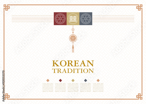 Template with Korean tradition pattern background. Brochure
