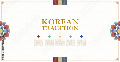 Template with Korean tradition pattern background. Brochure

