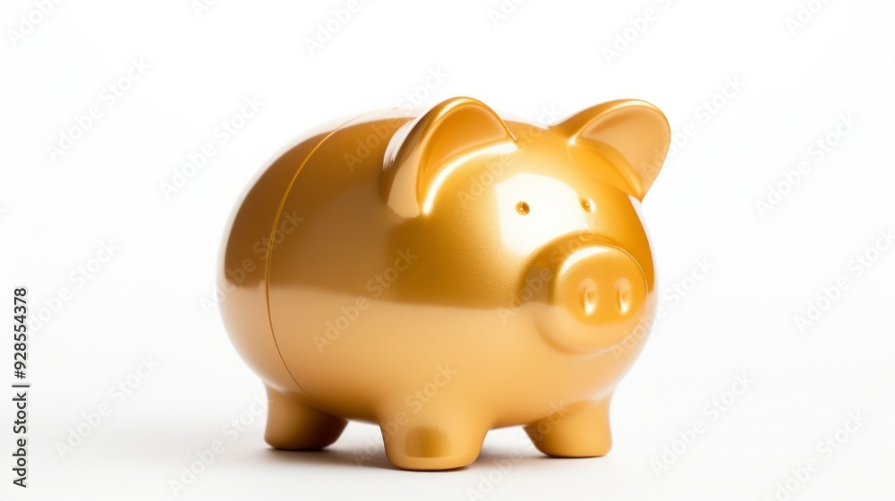 Golden Yellow Piggy Bank on a white background. Neural network ai generated art Golden Yellow Piggy Bank on a white background. Neural network ai generated art