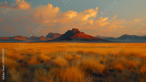 Golden Desert Landscape at Sunset, illustration