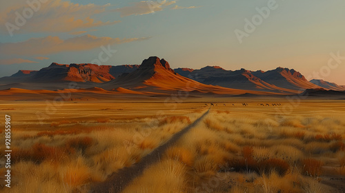 Golden Desert Landscape at Sunset, illustration