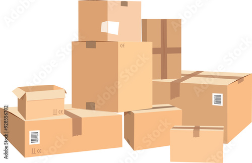 Cardboard boxes pile cartoon icon. Cargo crates