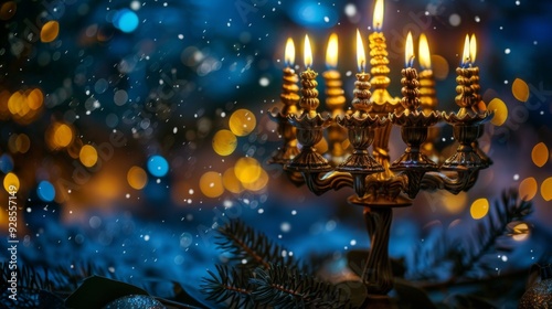 Hanukkah menorah candles background illustration generated by ai