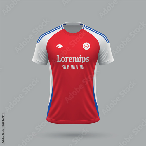 3d realistic soccer jersey in Arsenal style, football shirt template 2024