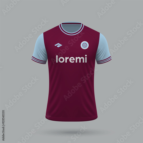 3d realistic soccer jersey in West Ham style, football shirt template 2024