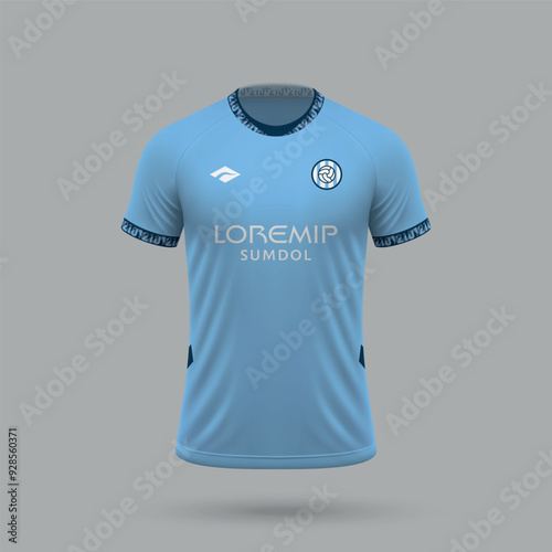 3d realistic soccer jersey in Manchester City style, football shirt template 2024
