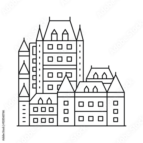 Historic hotel in Quebec City, Chateau Frontenac icon design in modern style