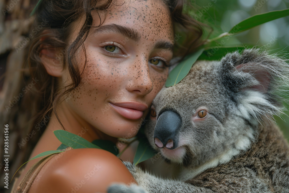 Obraz premium AI generative picture of beautiful woman cuddling favorite pet animal