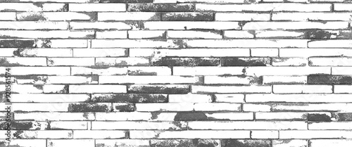 Vector black and white brick wall background, distressed overlay texture of old brickwork, grunge transparent background.