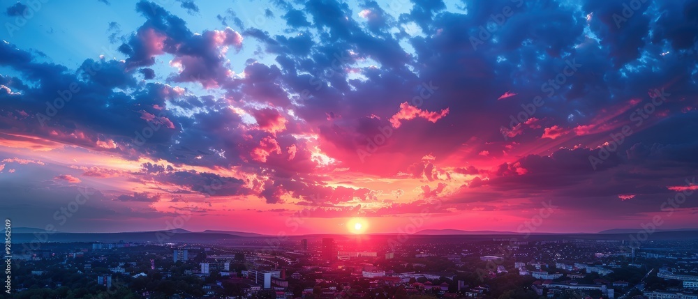 Tranquil Twilight Sky with Deep Blue and Pink Clouds Over Urban Cityscape Tranquil Twilight Sky with Deep Blue and Pink Clouds Over Urban Cityscape