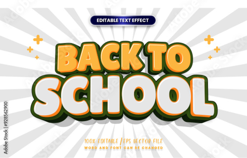 Editable text effect - Back to school 3d cartoon template style